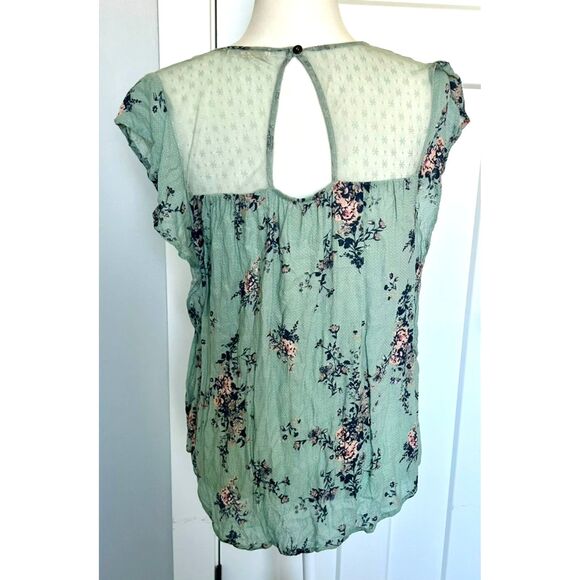 Rewind Green and Floral Top with Lace Detail Women's Size L - Picture 2 of 8